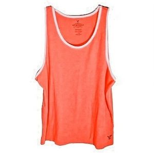 AEO men's neon orange white vintage fit tank top